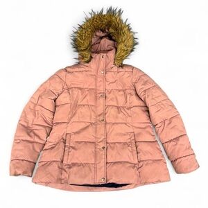 Tommy Hilfiger pink puffer jacket with fur hood